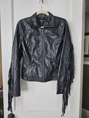 New Look Black Fringe Faux Leather Jacket